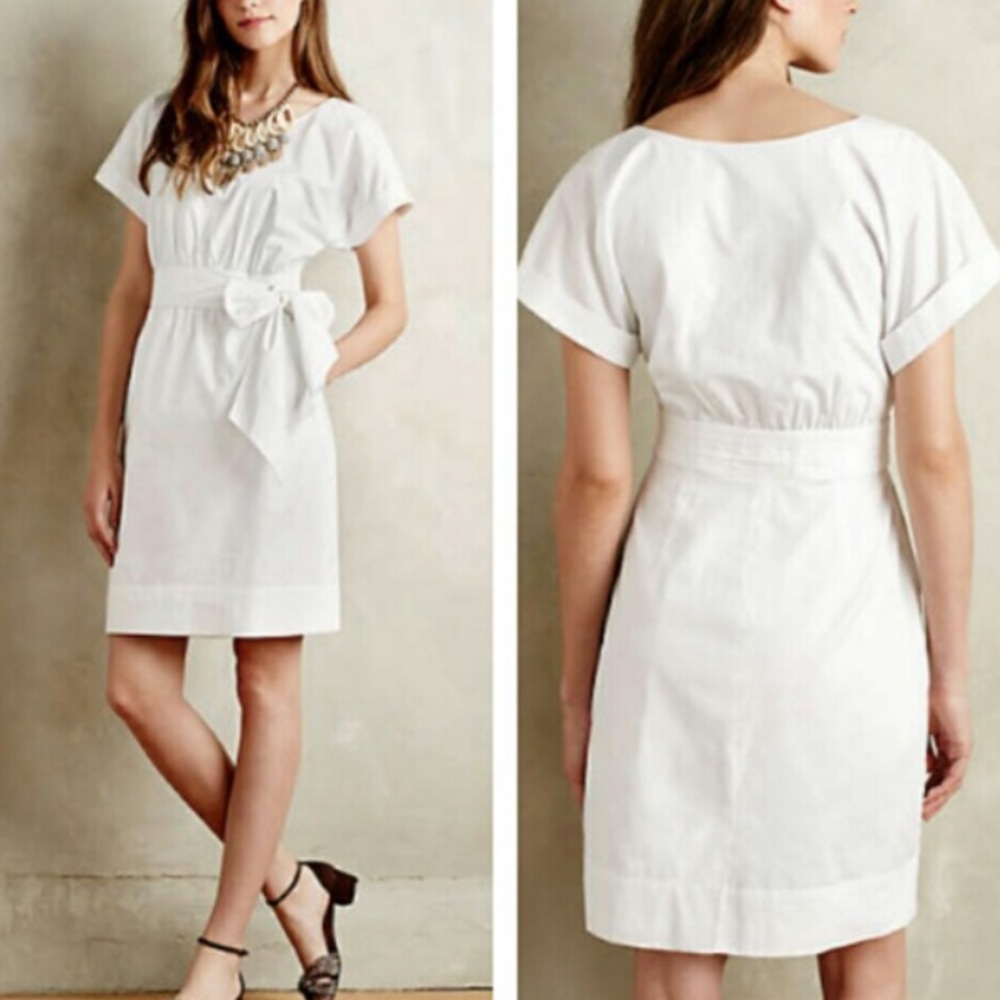 Anthropologie White Bow dress